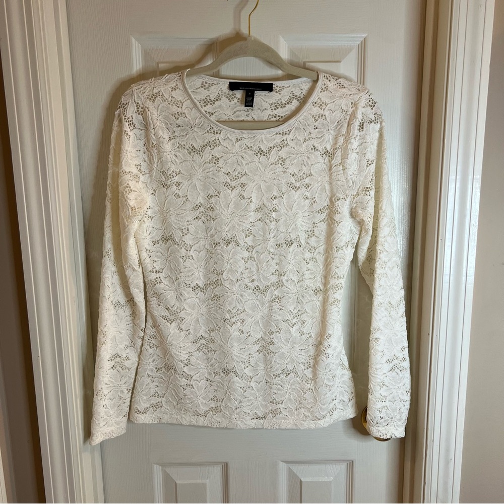 White House Black Market White Lace Long Sleeve Top Small